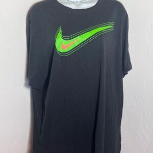 Nike Black Tee with Neon Green and Pink Swoosh